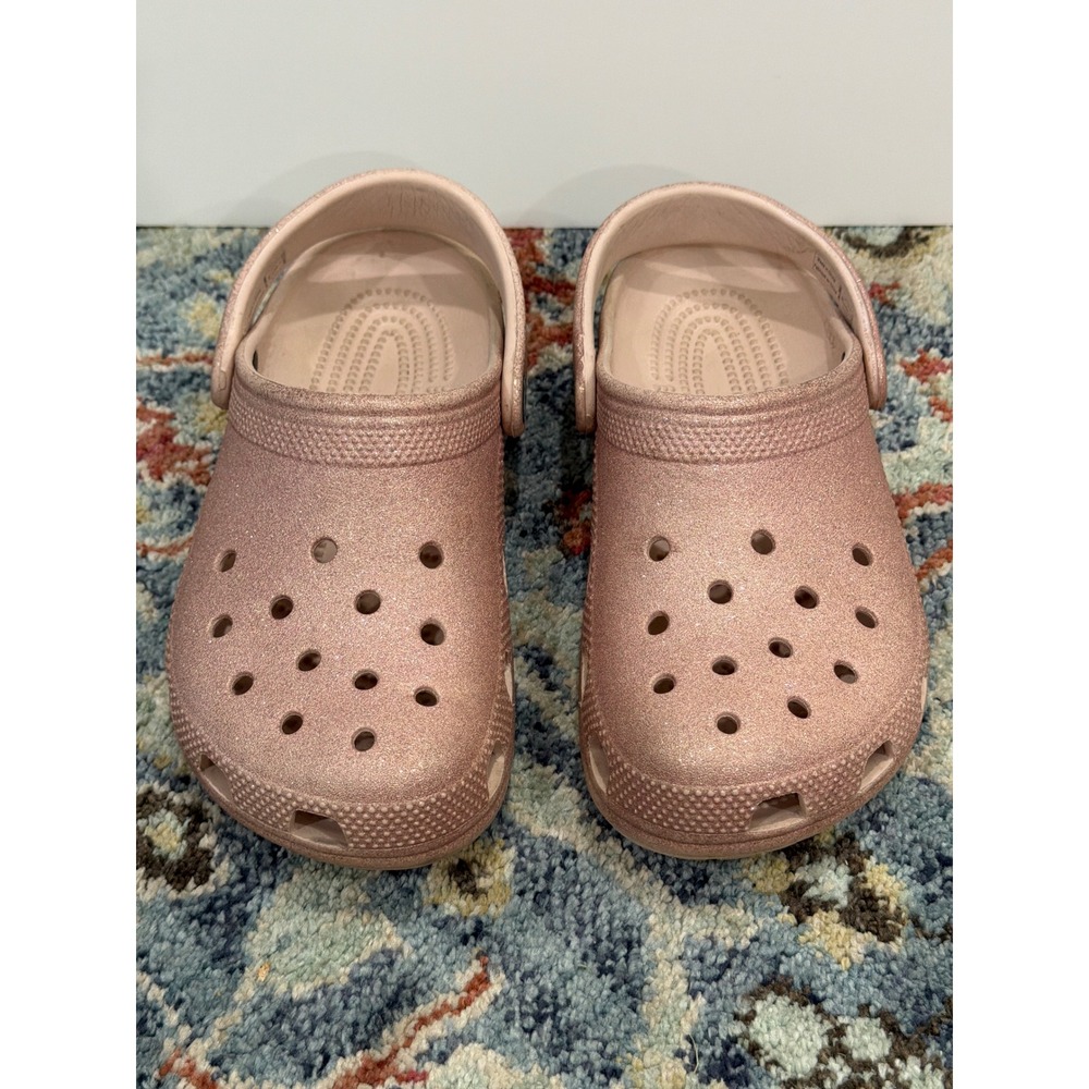 Crocs Classic Clog Girls 4 Rose Gold Glitter Sparkle Comfort - Picture 2 of 10